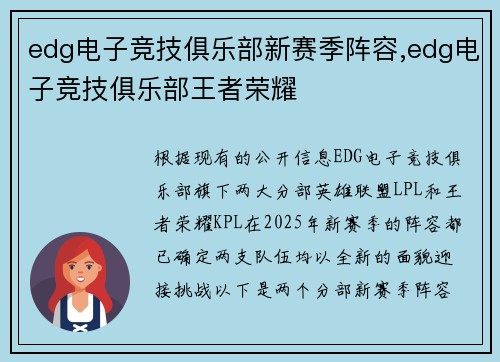 edg电子竞技俱乐部新赛季阵容,edg电子竞技俱乐部王者荣耀